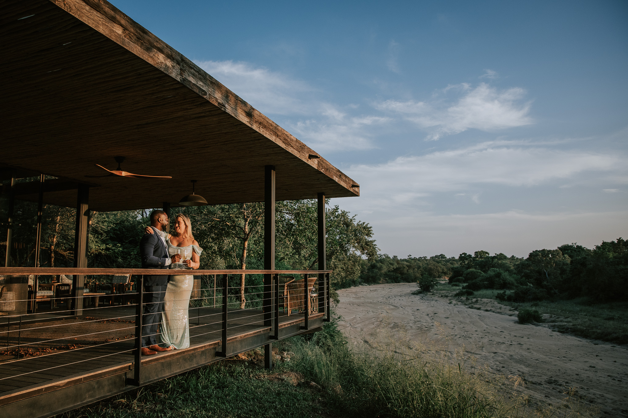 Couple celebrating a safari proposal at Tanda Tula