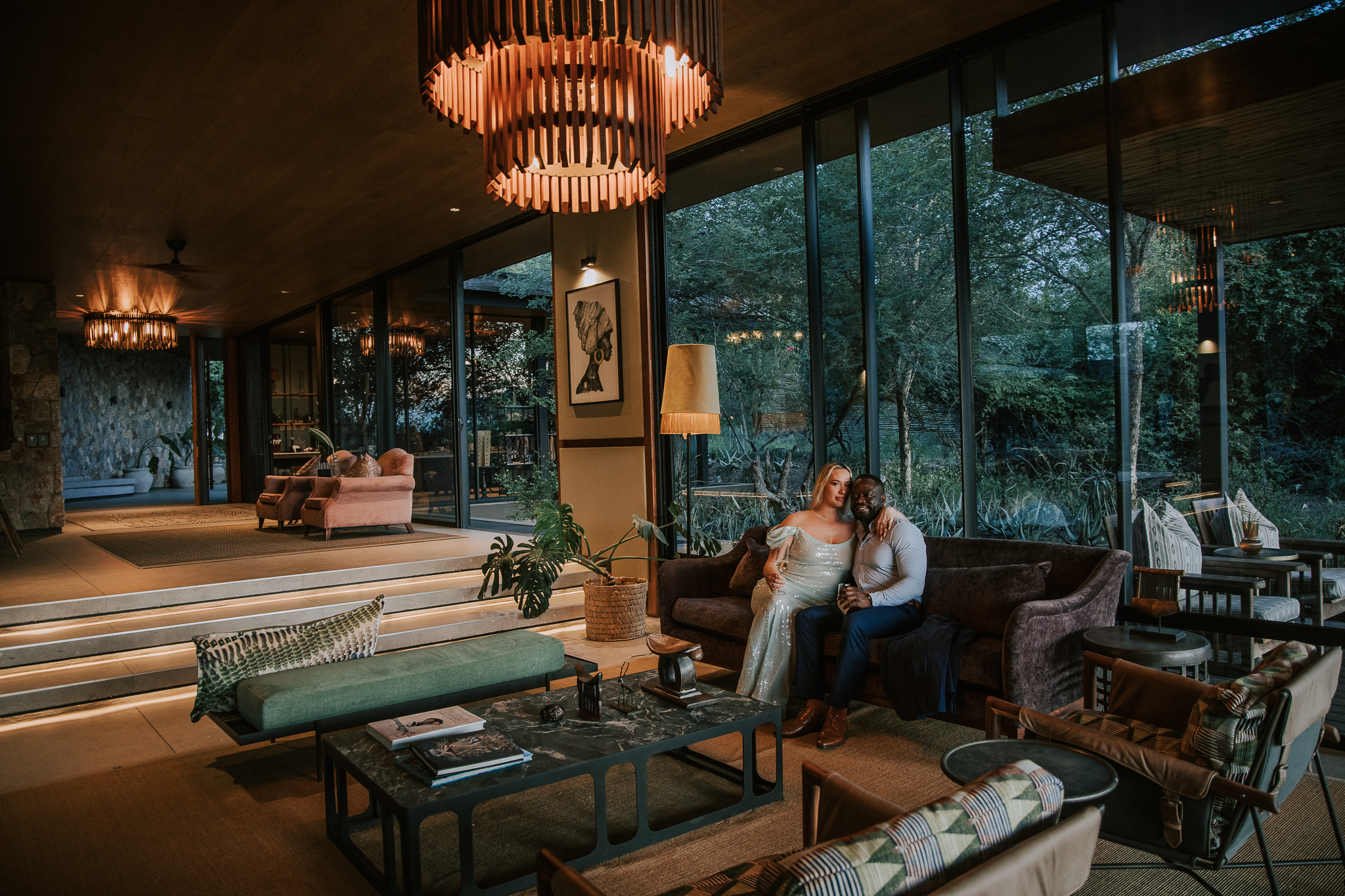 Couple celebrating a safari proposal at Tanda Tula