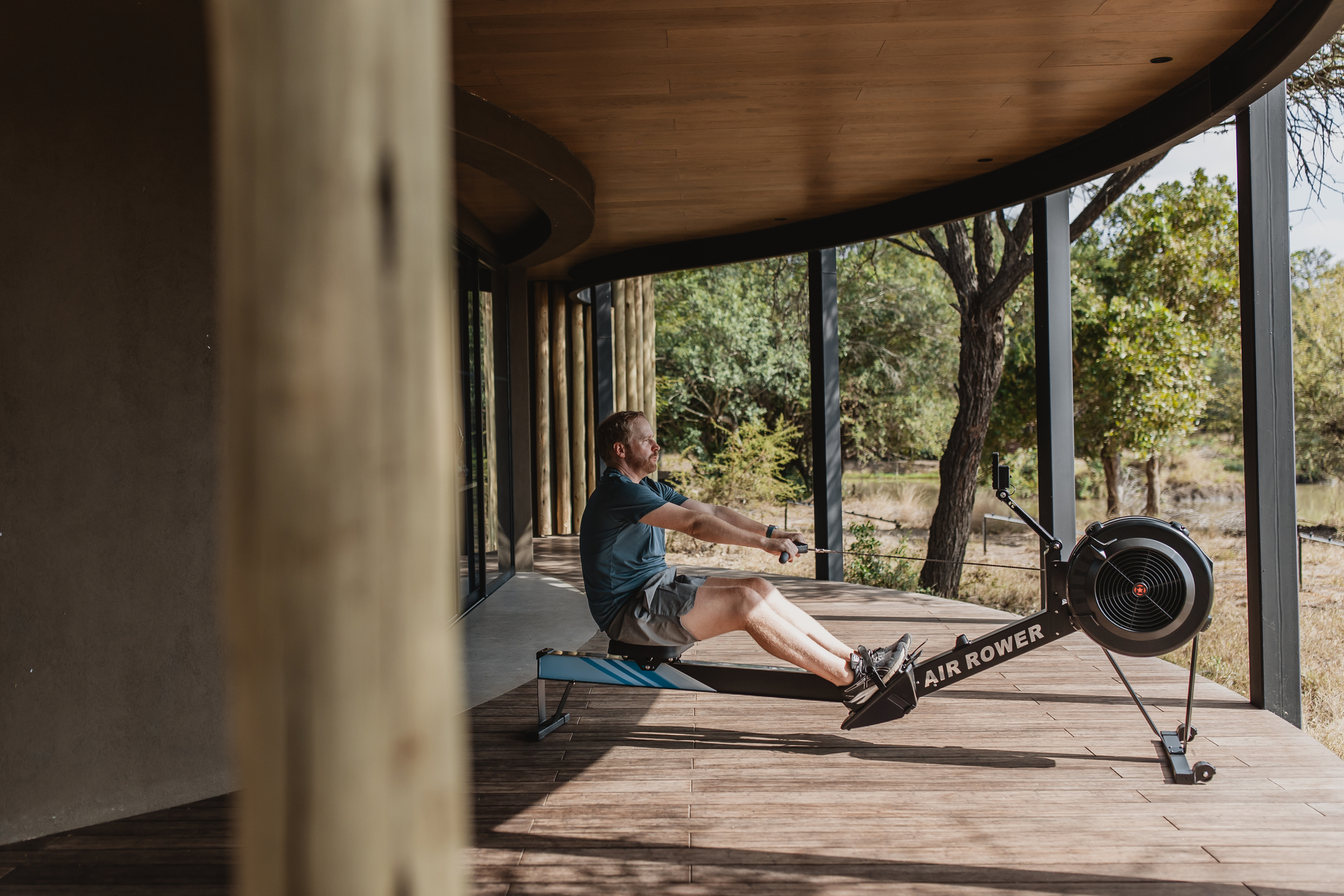 Elegant open-air gym space overlooking the wilderness at Tanda Tula.