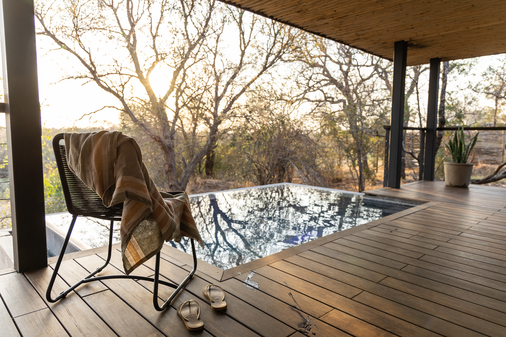 Guest’s private plunge pool at Tanda Tula Safari Camp in the warmth of spring.